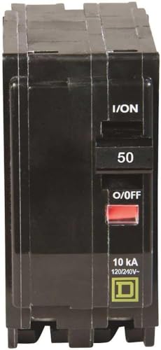 Square D by Schneider Electric Qwik Open 50 Amp Mini Circuit Breaker, 2 Pole, 120/240V AC, 10kA Breaking Capacity, Plug in Mount, Commercial and Residential Use, 5-Pack (QO250CP)