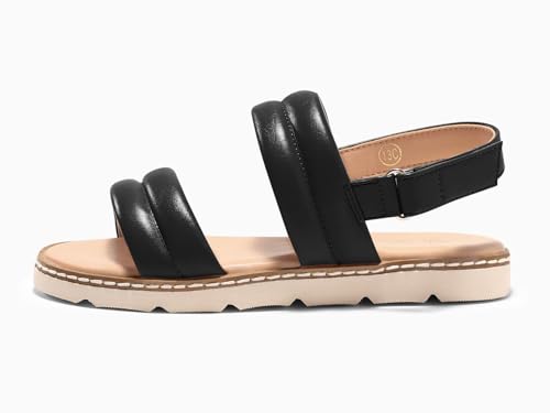 Image of Coutgo Girls Sandals Comfort Open Toe Flat Sandal Summer Dress Shoes with Adjustable Back Strap