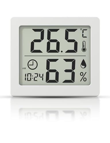 Digitales Thermo-Hygrometer Innen Thermometer Hygrometer Temeo Hygro Indicator 3,1” großer LCD-Bildschirm Temperatur und Luftfeuchtigkeitmessgerät mit Uhr (weiß)