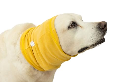 Image of Quiet Ears for Dogs, Reusable Anxiety Relief Dog Snood for Flies, Grooming, Thunderstorms & Fireworks Pail Lilac+Yellow L