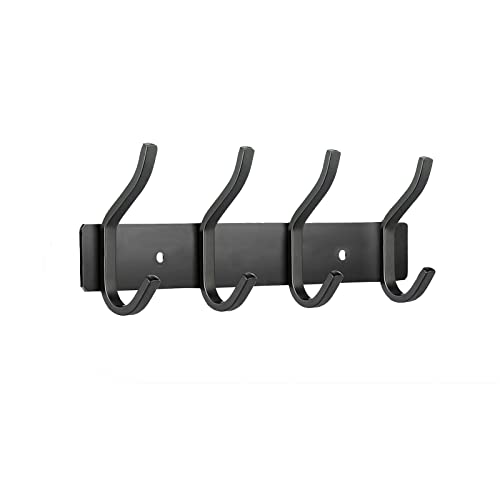 MEIJO Porte Manteau Mural de 4 Crochets, Patères Porte Manteaux Crochet Mural pour Serviettes en Acier Inoxydable (Noir Mat, 4 Crochets)