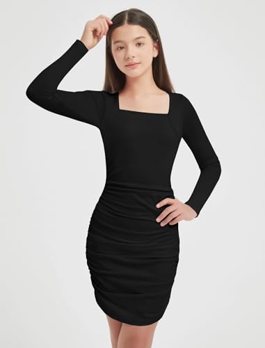 EXARUS Girls Ruched Bodycon Dress Double Lined Teen Tween Tight Short School Dance Homecoming Graduation Party Formal4