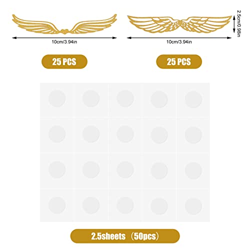 50 Pcs Golden Glitter Wings Chocolate Decoration,Snitch Wings Wizard Party Chocolate Decoration Cupcake Toppers