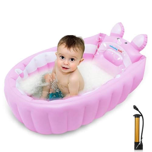Image of | Inflatable Baby Bathtub,Newborn Bathtub Seat for Infant,Non-Slip Baby Pool for Sitting up,Foldable Toddler Tub Shower,Portable Travel Bath for Kids 0-6 Year (Pink, Animal Print)