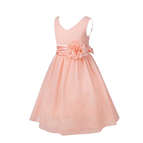 FEESHOW Girls Toddler Kids Flower Chiffon Pleated Bridesmaid Wedding Pageant Party Dress3