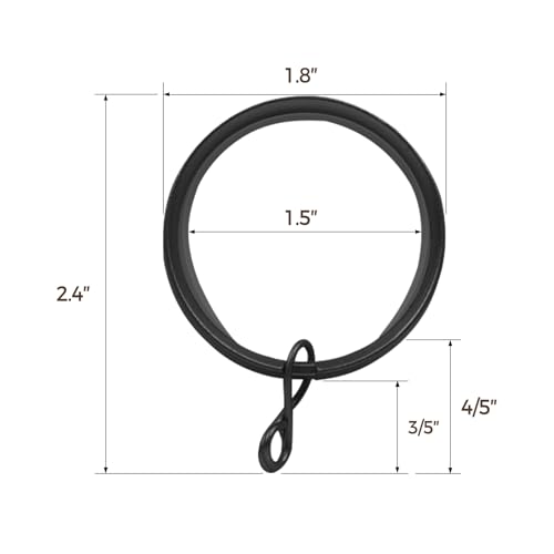 Image of TWOPAGES 12 Pack Curtain Rings with Eyelets, 1.5 Inch Black Drapery Rings