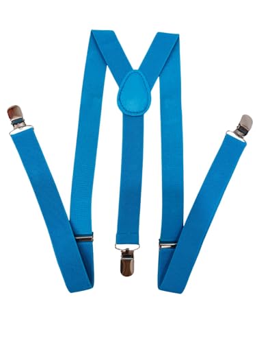 Image of BookMyCostume Blue Suspenders for Kids & Adults|Adjustable Elastic Y-Back Belt for Fancy Dress Costumes,Theme Parties,Dance Costume,School Functions & Stage Shows|Unisex Clip-on Suspenders Accessory