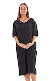 Malay Ladies Plain Maternity Nursing Nightdress 100% Cotton Breast Buttons Labor Gown Black