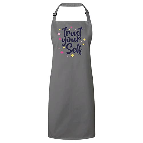 Tablier cuisine premium gris antitache avec message inspirant pour cuisiner serein