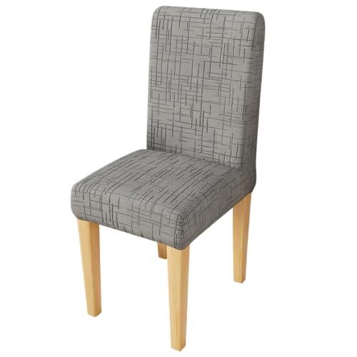 Image of Lukzer Elastic Dining Chair Cover - 1PC Pastel Dark Grey Tangled Lines | Textured High Stretch Jacquard Seat Cover | Removable Washable Short Dining Chair Cover Protector Seat Slipcover | (CC-118-01)