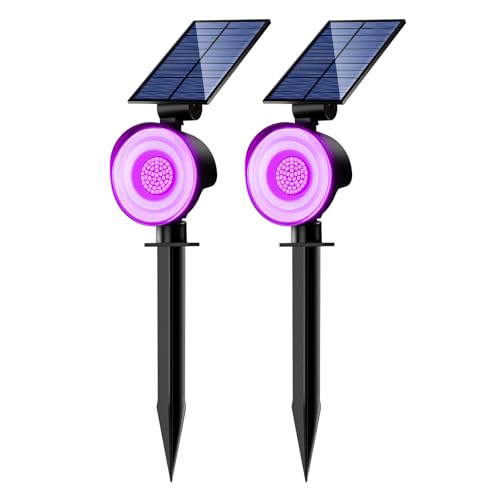 nipify 2 Pack Solar Spot Lights Outdoor Waterproof Solar Spotlight Light for Outside Yard Landscape Lighting Pathway Lights Wall Auto On/Off Purple
