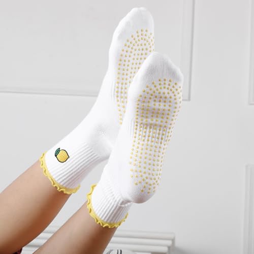 Image of Jeyiour Summer Cute Pilates Socks Women Bow Nonslip Ruffle Yoga Socks with Grip Barre Pilates Gift for Work Dance Fitness