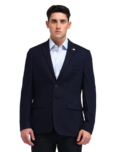 Image of Arrow Mens Blue Self-Design Notch Collar Long Sleeve Formal Polyester Slim Fit Blazer