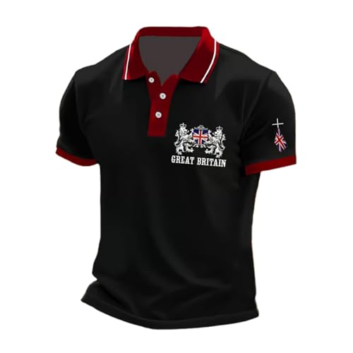 Image of England Football Shirt 2026 for Men Clear Printed Lightweight Tops Jersey Men Classic Polo Breathable Stretch Poloshirt Soccer Jersey Graphic Tops Sports Training Clothing (Black, S)