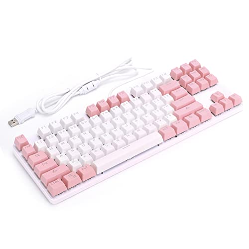 Clavier de Jeu USB Filaire avec Boutons Multimédia, Clavier Mécanique ABS de Jeu 2 Couleurs pour Ordinateurs de Bureau et Portables Généraux(Blanc et Rose)