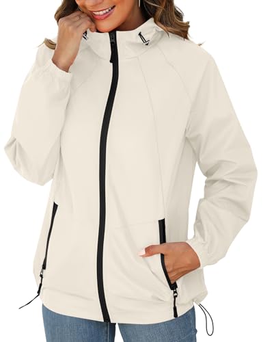 Avoogue Womens Rain Jacket Lightweight Active Wear Casual Fashion Raincoats Outdoor Waterproof Jacket Light Apricot M