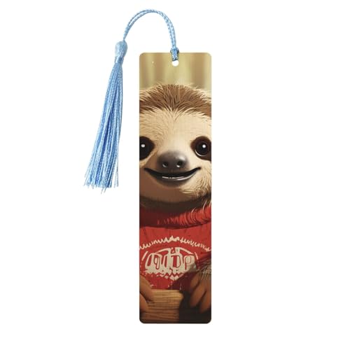 タッセル付き木製しおり ヴィンテージ木製ブックマーク 漫画ナマケモノ ファンシー ハンドメイド クラフトブックマーク 読書ページマーカー 木製ハンギングタグ オーナメント 本好き向け