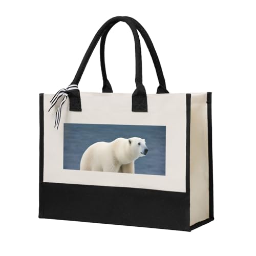 ZTPOWQA Bolsa de lona con estampado de oso polar para mujer, gran capacidad, para playa, viajes, oficina, compras