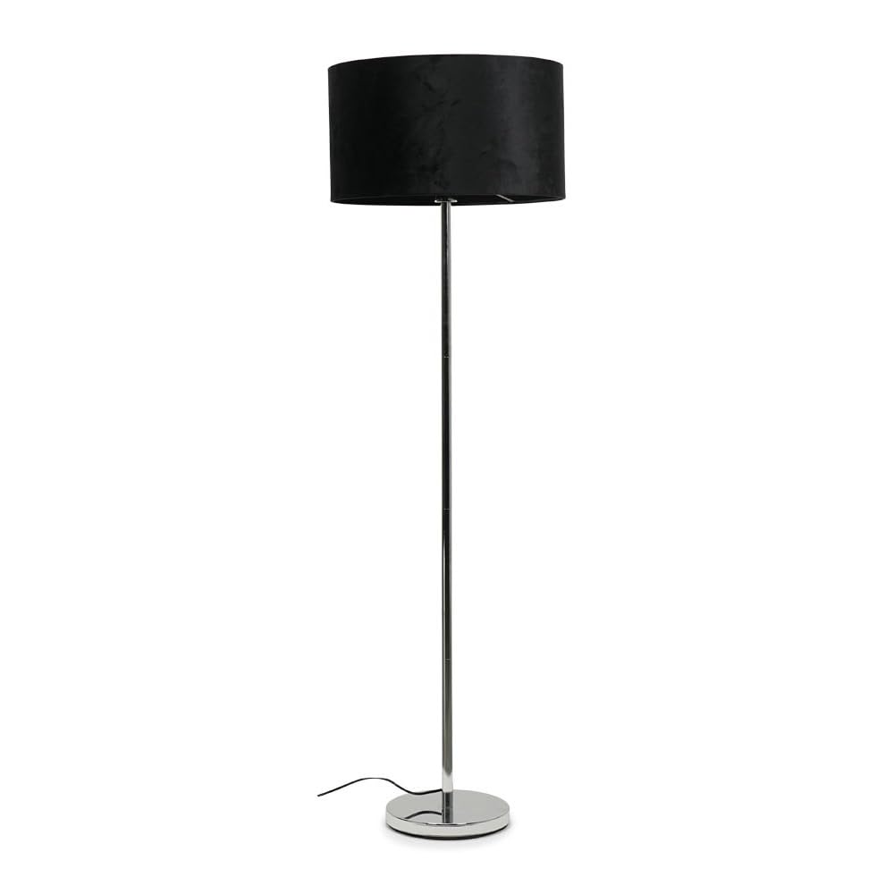 ValueLights | Modern Standard Floor Lamp in a Silver Chrome Metal Finish with a Black Velvet Drum Shade | Floor Lamps, Home Décor & Improvement Essential | Included LED Bulb
