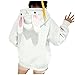 GANBADIE - Felpa da donna a maniche lunghe, con cappuccio, a maniche lunghe, con orecchie da coniglio, felpa, bianco, XXL