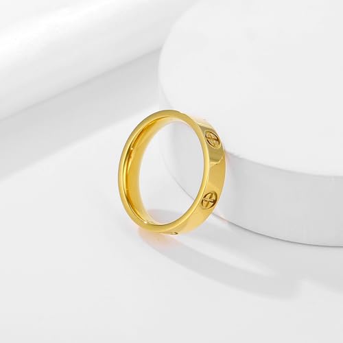 Women's Stainless Steel Wedding Ring 18K Gold Love Ring Friendship Engagement Wedding Jewelry, Promise Ring Mother's Day Christmas Birthday Gift, Size 5-104