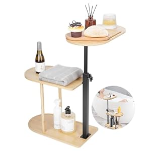 Wzenclave 3 Layer Bath Tub Tray Table, Liftable Freestanding Bamboo Bath Tray Caddy for Tub Against Wall, Bath Home Spa Bathtub Accessories, Bath Table Tray Tub Shelf Bathroom Organizer Shelf