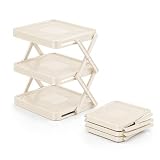 IOO6Z8SY 3-stufiges faltbares Küchenregal, tragbares Vorbereitungstablett für Arbeitsplatte und Camping, platzsparender Tellerorganizer und Meal-Prep-Ständer aus ABS, Cremeweiß