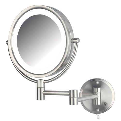 JERDON Nickel Lighted Wall-Mounted Makeup Mirror with 8X Magnification - Model HL88NL