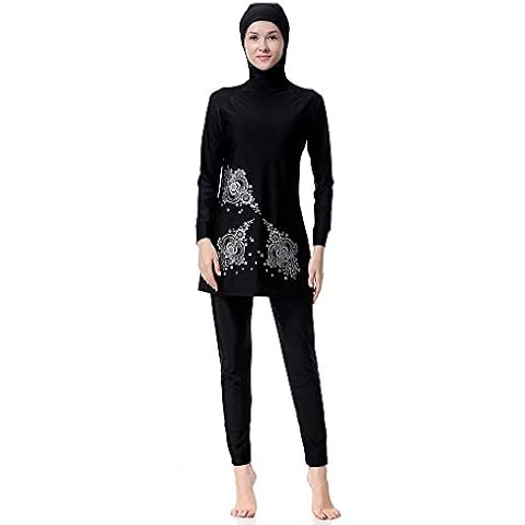 Modest Swimwear Ladies Two Pieces Muslim Swimming Costume Hooded Burkini Conservative Swimsuit Black Cover
