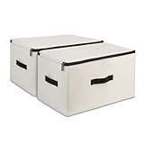 Amonsen Lot de 2 boîtes de rangement rigides empilables et pliables avec fermeture éclair double face et poignées de transport, bons tiroirs d'armoire, étagères, unités de rangement, beige clair