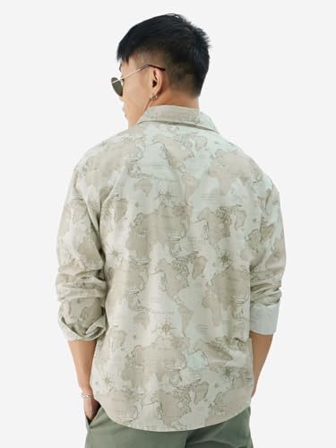 Image of The Souled Store The Map Men and Boys Long Sleeve Button Front All Over Printed Relaxed Fit Shirts