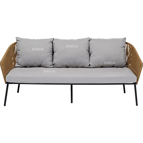 Image of Amazon Brand - Solimo Solix Outdoor Rope Sofa Set | Balcony Sofa | Patio Conversation Sets | Braided Rope Garden Sofa Set and Center Table (5 Seater-Beige)