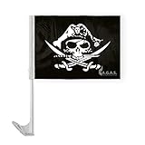 AGAS 12x16 inch Pirate Car Flags Pirate's Hat - Printed Polyester with vivid colors, Mounted on 17' Flex Pole.
