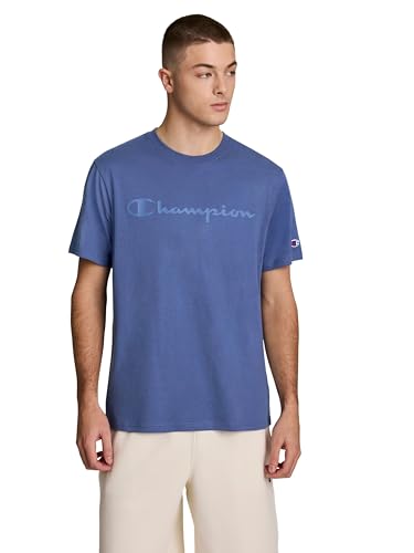 Image of Champion Men's Graphic Short Sleeve T-Shirt, Standard Fit, Tonal Script Logo, Midweight 100% Cotton
