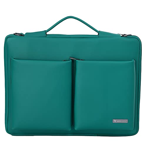 Image of Vaku Luxos MESTELLA Laptop Messenger Bag for Men and Women compatible with MacBook 14 inch Premium Collection Refined Leather Sleeve with adjustable Strap Highly Durable (Sea Green)
