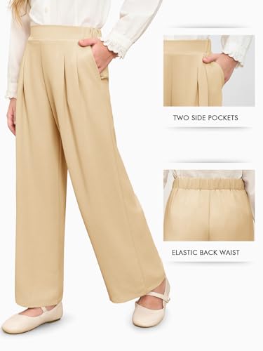 Haloumoning Girls High Waisted Uniform Pants Kids Wide Leg Dress Pants Casual Trousers with Pockets 5-14 Years