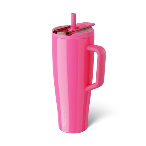Image of BruMate Era Flip 40oz Tumbler with 100% Leakproof Covered Straw Lid | Hygienic Covered Straw | Insulated Stainless Steel Water Bottle with Handle | Cup Holder Friendly | BPA-Free (Neon Pink)