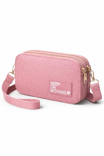 Bolsa Feminina Pequena Transversal com Alça Ajustável e Removível, Carteira Porta Celular, Porta Cartões e Bolso com Zíper, Bolsa Compacta Elegante para Passeio, Festa e Uso Diário (Rosa)
