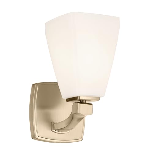 Image of Kichler Marant 5 inch 1-Light Wall Sconce Bathroom Vanity Light Fixture with Opal Glass in Champagne Bronze for Bathroom, Powder Room, Hallway, Fireplace (5 inch W x 9.5 inch H), 55214CPZ