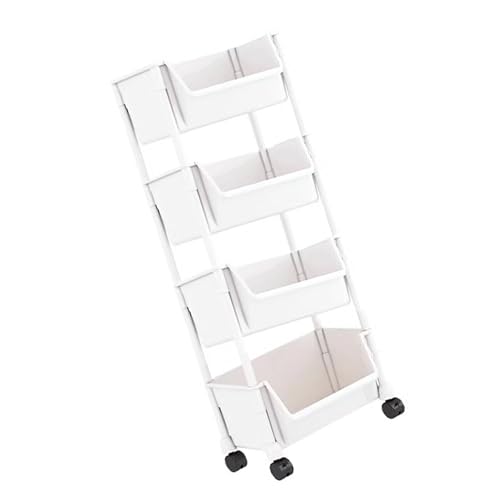 ポータブルスリムライン本棚可動棚ブレーキキャスターと狭いスペース用のフック付きポータブル狭い収納棚狭いスロット本棚