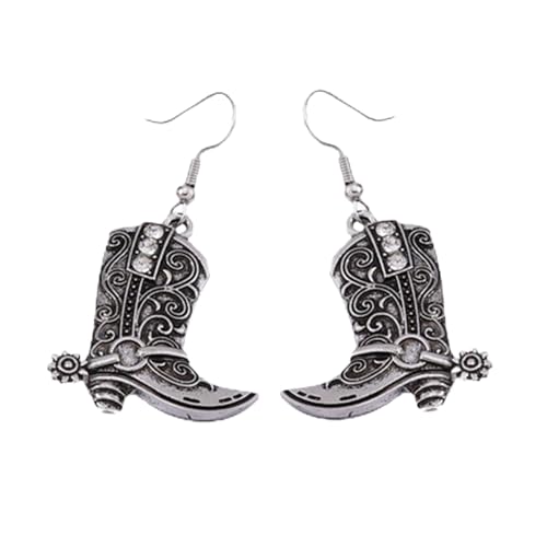 Goiern Pendientes de botas de vaquera occidental, pendientes de rodeo country, botas vintage, pendientes occidentales, pendientes de gota para mujeres y niñas, plata, L