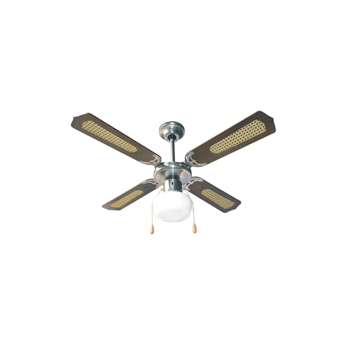 Zephir, Ventilatore da Soffitto, 4 Pale in Legno e Paglia di Vienna, Ventilatore con Luce, 3 Velocità, Diametro 107 cm, Funzione Reversibilità, Comando a Cordicella, Colore Marrone