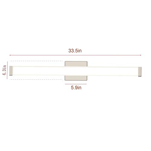Image of Bathroom Vanity Light Brushed Nickel Square LED 24 inch 14W 4000K Natural White Light Wall Bar Lighting Fixtures Over Mirror (Brushed Nickel, 33.5 inch)