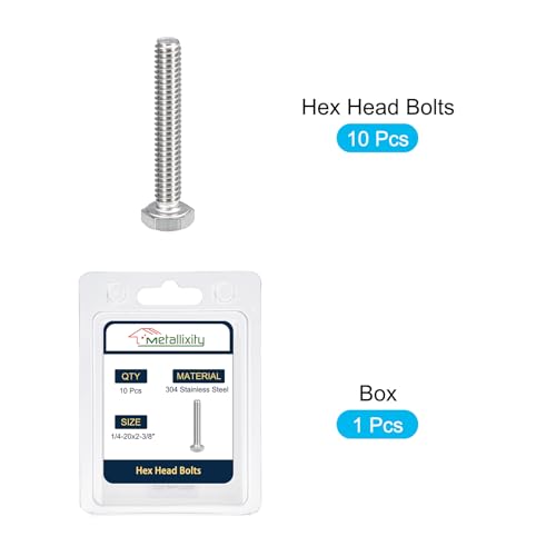 Image of METALLIXITY Hex Head Bolts (1 /4-20 x 2-3 /8 inch) 10Pcs, 304 Stainless Steel 18-8, Fully Threaded, External Hex Drive, Plain Finish, Hex Head Screw Bolt, Silver