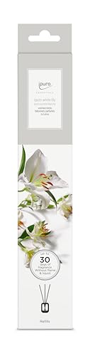 ipuro Essentials Scented Stick White Lily - Ambientadores con aroma delicado y floral de lirio blanco, varillas aromáticas de madera sin líquido, varillas de madera, ambientador de habitación, sin