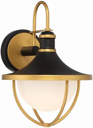 Crystorama Atlas 1 Light Matte Black + Textured Gold Outdoor Sconce