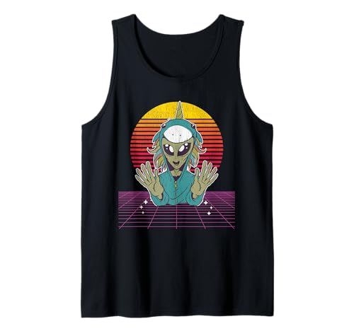 VAPORWAVE ESTÉTICO ALIEN UNICORNIO RETRO SUNSET STREETWEAR Camiseta sin Mangas