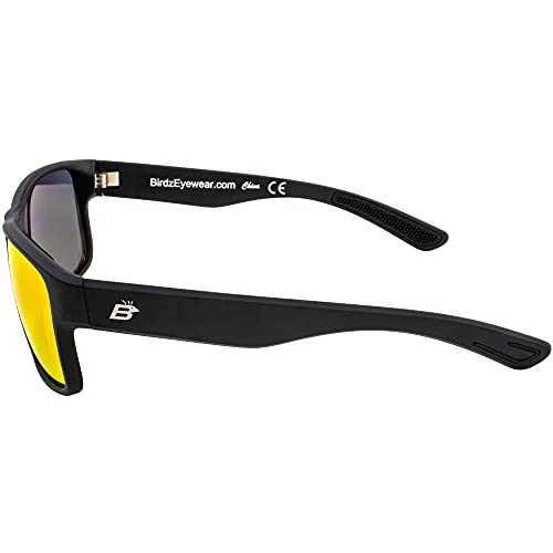 Birdz Eyewear Glide Sunglasses for Men or Women Scratch Resistant Lens Lightweight Black Square Frame Red Mirror Lens 5