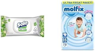Solo Islak Havlu Kapaklı 90 Yaprak x1 + Molfix 3D Junior 5 Beden Aylık Paket 78 Adet, Beyaz x1