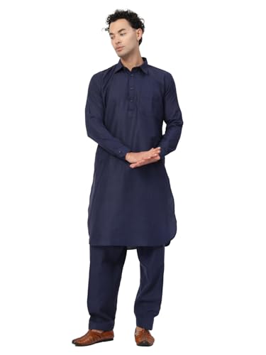 Image of Men's Traditional Pathani Kurta Salwar Set, Red, Long Sleeve, Collared Neck, Cotton Blend, Ethnic Wear